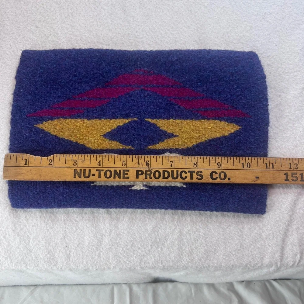 Vintage Southwestern Handwoven Wool Rug Small Tapestry Blue Eagle Geometric 11x7